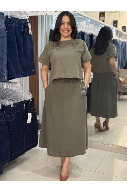10243 - CONJUNTO COLETE E SAIA MIDI LIOCEL OLIVA SARAI 10243 - CONJUNTO COLETE E SAIA MIDI LIOCEL OLIVA SARAI
