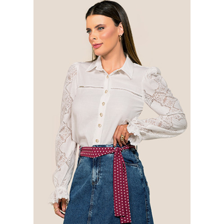 1873 - CAMISA BRANCA COM RENDA NA MANGA ROW-AN