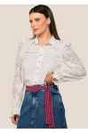 1873 - CAMISA BRANCA COM RENDA NA MANGA ROW-AN