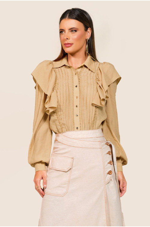 1881 - CAMISA MANGA LONGA COM BABADO ROW-AN 1881 - CAMISA MANGA LONGA COM BABADO ROW-AN