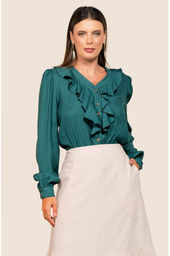 1884 - CAMISA VERDE COM BABADO ROW-AN