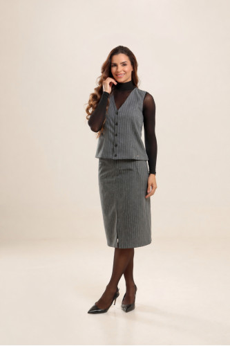 20483 - CONJUNTO BLUSA ABOTOAMENTO E SAIA RISCA DE GIZ 