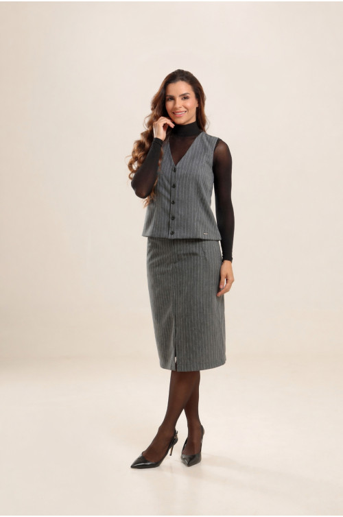 20483 - CONJUNTO BLUSA ABOTOAMENTO E SAIA RISCA DE GIZ 