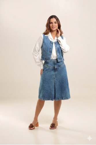 20587 - CONUNTO BLUSA DE PREGAS E SAIA - ILLUSYON 