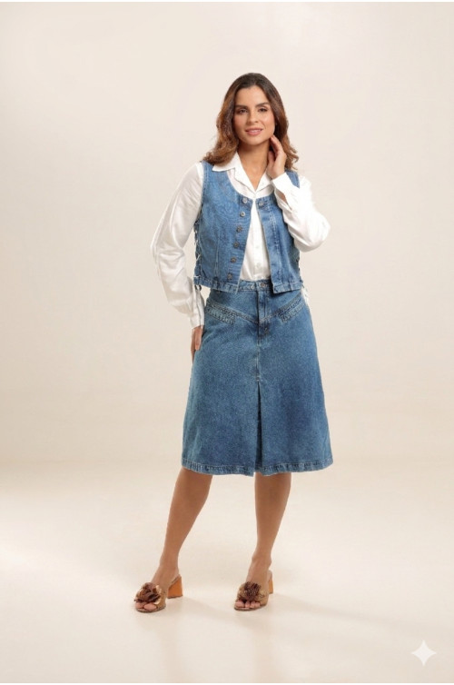 20587 - CONUNTO BLUSA DE PREGAS E SAIA - ILLUSYON 