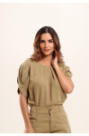 20588/40990 - CONJUNTO BLUSA PREGA E SAIA VERDE OLIVA ILLUSYON 20588/40990 - CONJUNTO BLUSA PREGA E SAIA VERDE OLIVA ILLUSYON