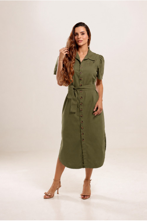 21131 -  VESTIDO BORDADO VERDE OLIVA ILLUSYON