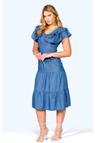 2555 - VESTIDO JEANS COM BABADO ROW-AN 