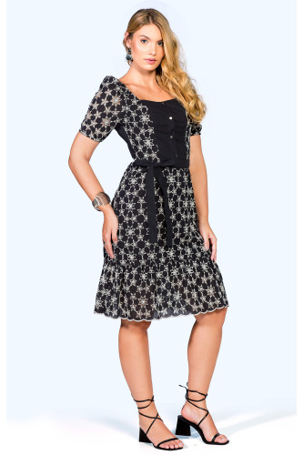 2578 - VESTIDO PRETO ESTAMPADO ROW-AN 