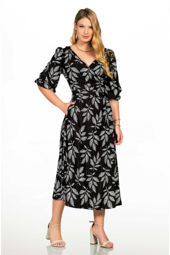 2637 - VESTIDO PRETO ESTAMPADO ROW-AN 