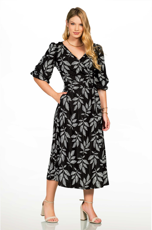 2637 - VESTIDO PRETO ESTAMPADO ROW-AN 