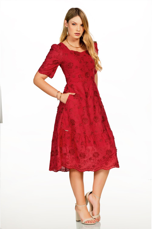2639 - VESTIDO VERMELHO BORDADO ROW-AN 