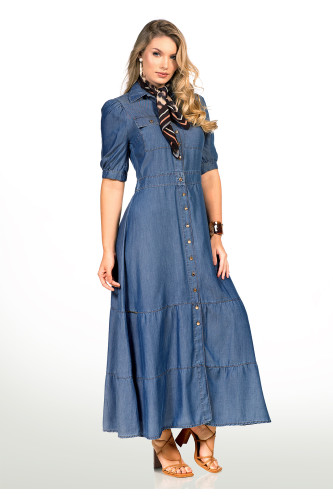 2645 - VESTIDO JEANS COM LENÇO ROW-AN 