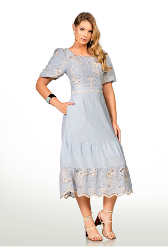 2647 - VESTIDO AZUL BORDADO ROW-AN 