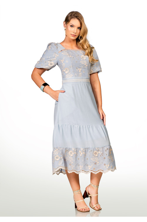 2647 - VESTIDO AZUL BORDADO ROW-AN 2647 - VESTIDO AZUL BORDADO ROW-AN