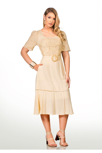 2649 - VESTIDO AMARELO BORDADO ROW-AN 