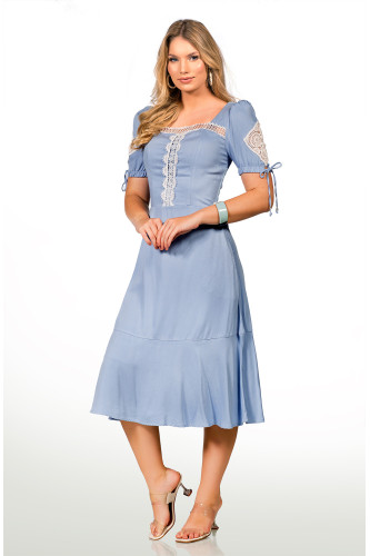 2650 - VESTIDO AZUL COM RENDA ROW-AN 