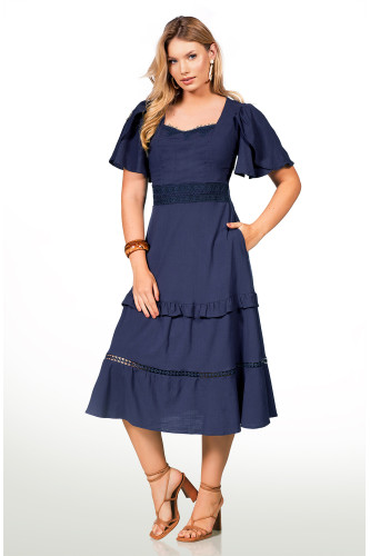 2664 - VESTIDO AZUL MARINHO ROW-AN 