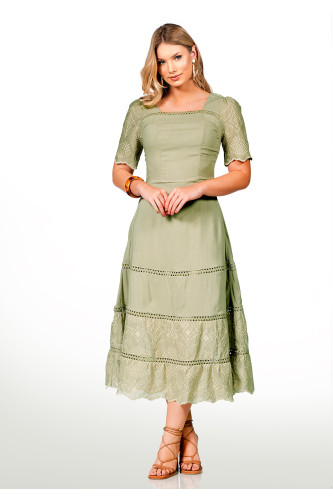 2669 - VESTIDO VERDE BORDADO ROW-AN 