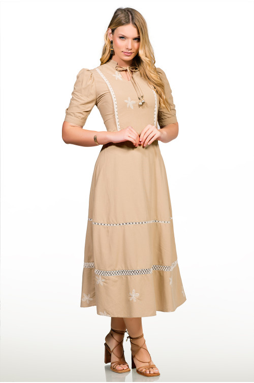 2681 - VESTIDO BEGE BORDADO ROW-AN 