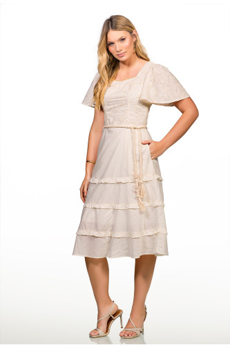 2682 - VESTIDO OFF WHITE BORDADO COM CINTO ROW-AN