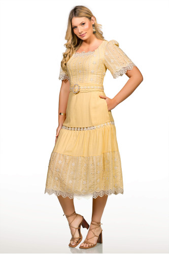 2683 - VESTIDO AMARELO BORDADO ROW-AN 