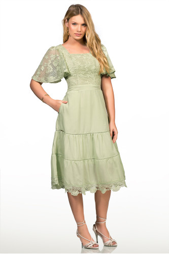 2685 - VESTIDO VERDE COM RENDA NA MANGA ROW-AN 