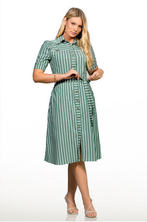 2691 - VESTIDO VERDE LISTRADO ROW-AN