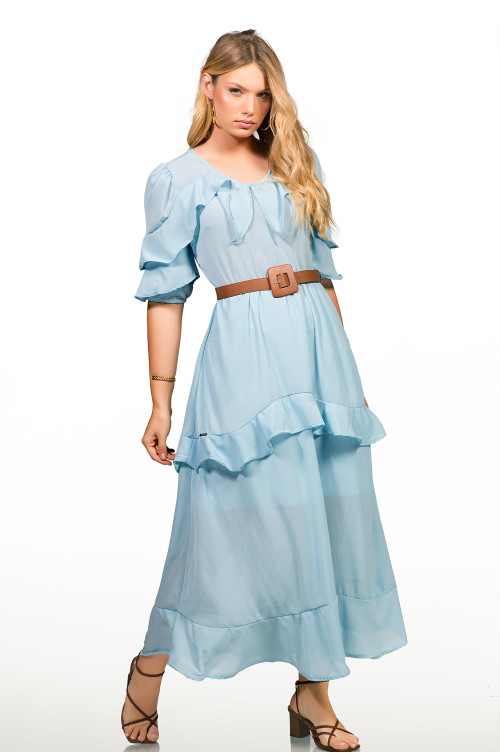 2702 - VESTIDO AZUL LONGO COM CINTO ROW-AN 2702 - VESTIDO AZUL LONGO COM CINTO ROW-AN