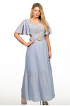 2703 - VESTIDO AZUL BORDADO COM CINTO ROW-AN 2703 - VESTIDO AZUL BORDADO COM CINTO ROW-AN