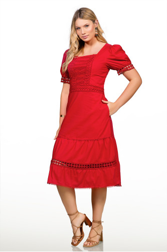 2713 - VESTIDO VERMELHO COM BORDADO ROW-AN 