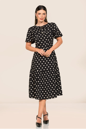2715 - VESTIDO PRETO DE BOLINHA ROW-AN 