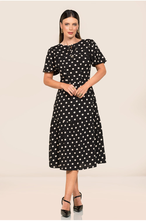 2715 - VESTIDO PRETO DE BOLINHA ROW-AN 