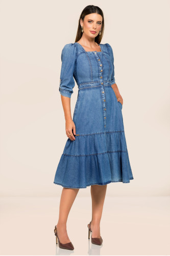 2717 - VESTIDO JEANS COM LASTEX ROW-AN 