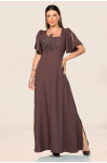 2722 - VESTIDO LONGO COM APLICAÇÃO MARROM ROW-AN 