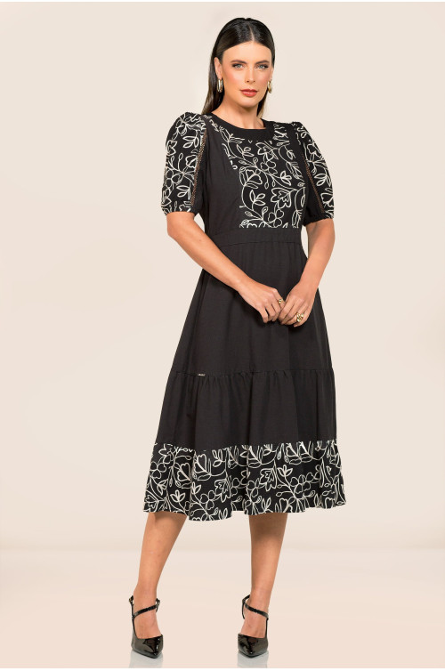 2735 - VESTIDO PRETO COM BORDADO ROW-AN 2735 - VESTIDO PRETO COM BORDADO ROW-AN