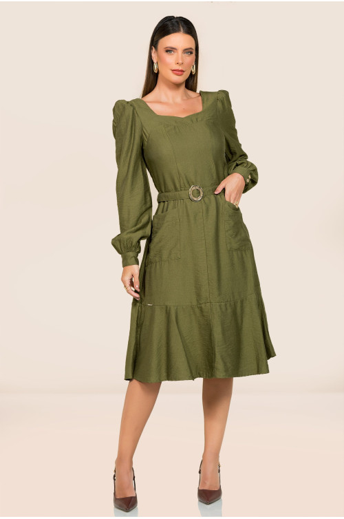 2739 - VESTIDO VERDE COM LASTEX ROW-AN