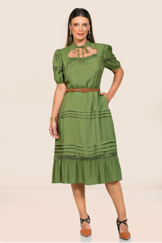 2740 - VESTIDO VERDE COM CINTO ROW-AN 