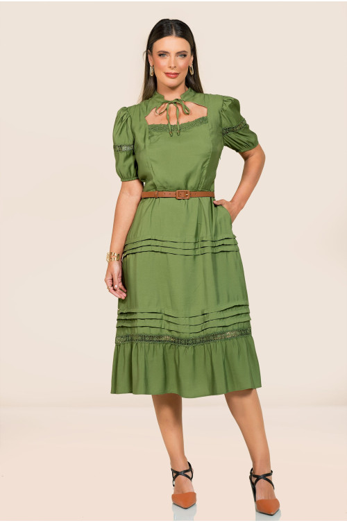 2740 - VESTIDO VERDE COM CINTO ROW-AN 2740 - VESTIDO VERDE COM CINTO ROW-AN