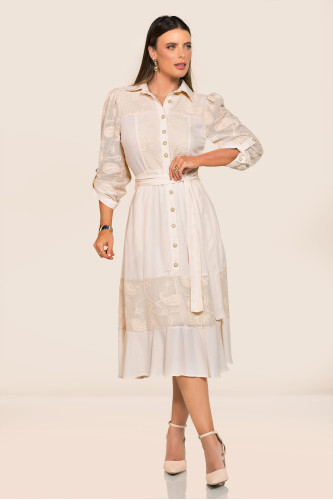 2743 - VESTIDO MIDI COM RENDA ROW-AN 