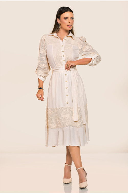2743 - VESTIDO MIDI COM RENDA ROW-AN 