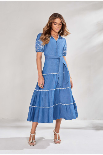27456- CHEMISE JEANS BORDADO COM AVIAMENTO 125CM