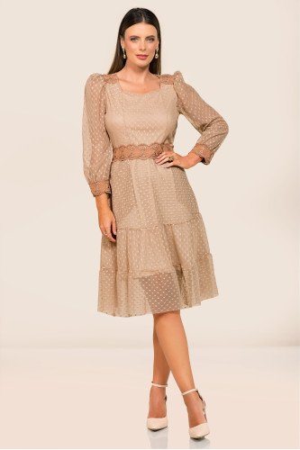 2748 - VESTIDO MARROM COM TELA ROW-AN 