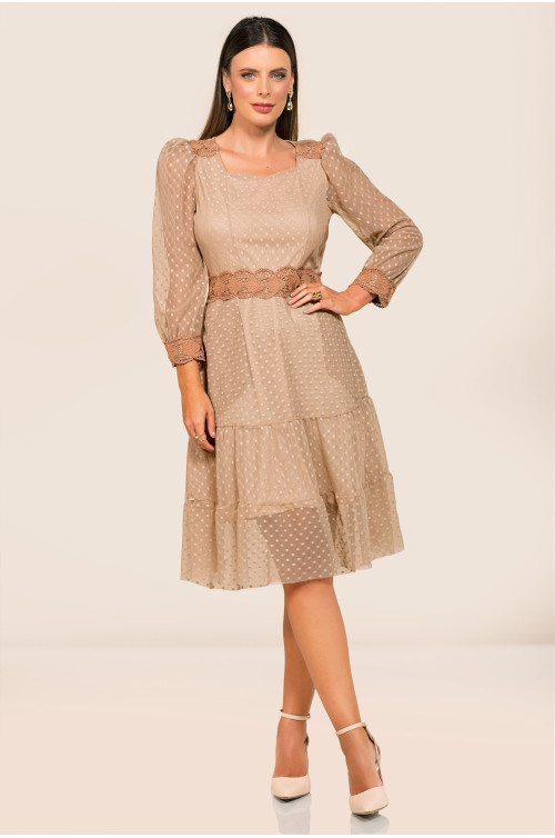 2748 - VESTIDO MARROM COM TELA ROW-AN 