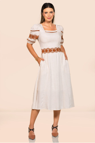 2749 - VESTIDO MIDI OFF WHITE ROW-AN 