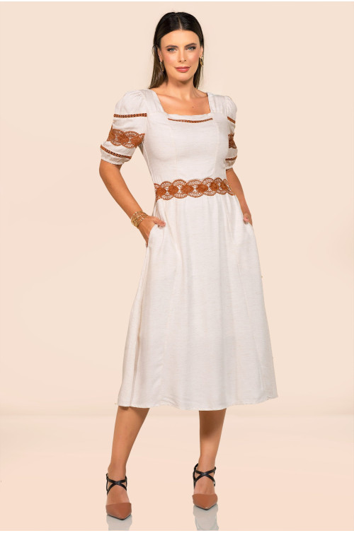 2749 - VESTIDO MIDI OFF WHITE ROW-AN 