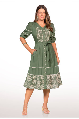 2752 - VESTIDO VERDE COM BORDADO ROW-AN 