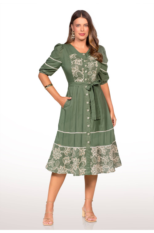 2752 - VESTIDO VERDE COM BORDADO ROW-AN 