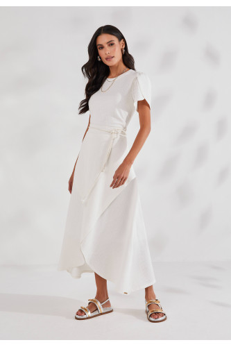 27584 - CONJUNTO BLUSA MALHA OFF WHITE E SAIA EVASE MALHA OFF WHITE 