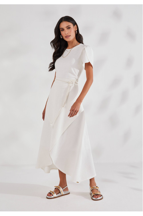 27584 - CONJUNTO BLUSA MALHA OFF WHITE E SAIA EVASE MALHA OFF WHITE 